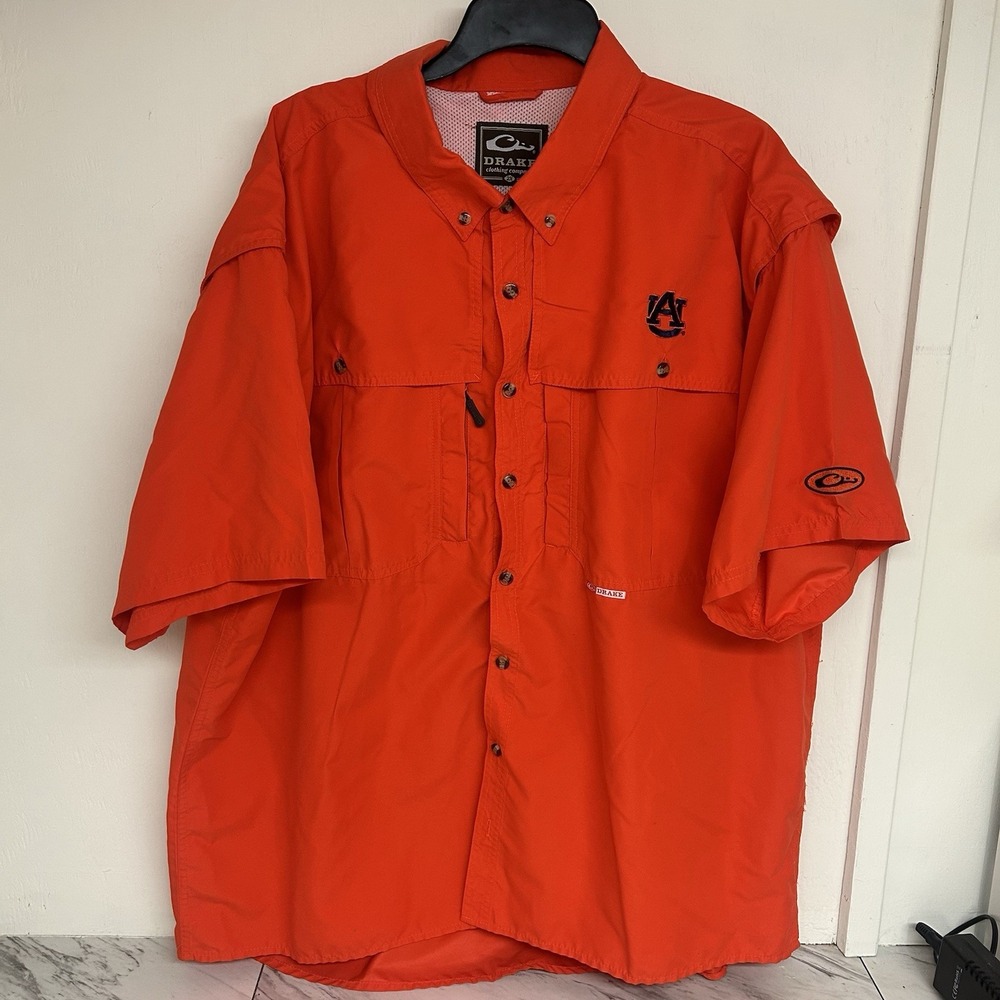 Auburn Tigers Drake Clothing Shirt Mens 2XL Short Sleeve Fishing Vented Orange